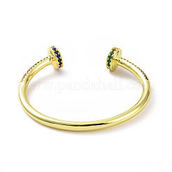 Colorful Cubic Zirconia Flat Round Open Cuff Bangle&nbsp;BJEW-I310-01LG
