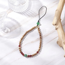 3Pcs 3 Colors Dyed Natural Banded Agate & Green Aventurine & Carnelian & Synthetic Quartz Crystal & Wood Round Beaded Phone Hand Strap Chains&nbsp;HJEW-JM03364