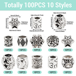 100Pcs 10 Styles Tibetan Style Alloy European Beads&nbsp;FIND-PJ0001-36