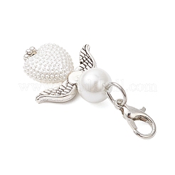 Heart Angel Glass Pearl & ABS Plastic Imitation Pearl Pendant Decorations&nbsp;HJEW-JM03565-03