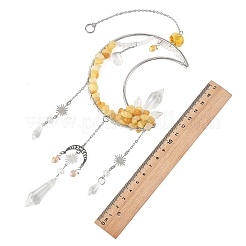 Moon Natural Topaz Jade & 304 Stainless Steel & Brass Suncatchers&nbsp;HJEW-TA00488-03