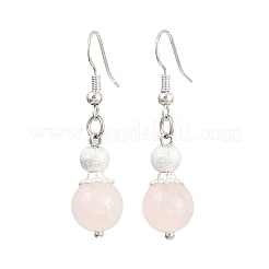 Brass Natural Rose Quartz Dangle Earrings&nbsp;EJEW-JE06588-01