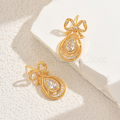 Brass Clear Cubic Zirconia Butterfly with Teardrop Dangle Stud Earrings&nbsp;EE7763