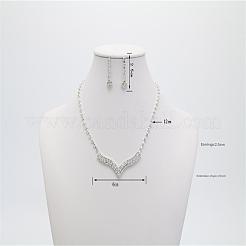 Rhombus Brass Crystal Rhinestone Pendant Necklaces & Stud Dangle Earrings Sets for Womenn&nbsp;FS-WG6562E-01