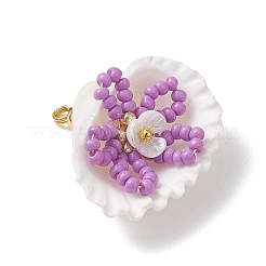 7Pcs Glass Seed Beaded Shell with Flower Pendants&nbsp;PALLOY-MZ01140