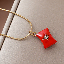 Vintage European 304 Stainless Steel Crystal Rhinestone Red Coin Candy Charm Necklaces with Enamel for Women&nbsp;EK6203