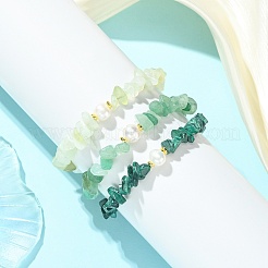 3Pcs 3 Styles Natural Mixed Gemstone Chip & Cultured Freshwater Pearl Beaded Stretch Bracelets Set for Women&nbsp;BJEW-JB13762-02