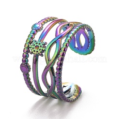 Rainbow Color Ion Plating(IP) 304 Stainless Steel Snowflake Open Cuff Ring for Women&nbsp;RJEW-A005-22MC