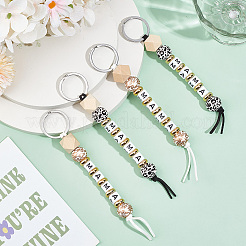 4Pcs 2 Colors Wood and Plastic Beads Keychain Decorationes&nbsp;AJEW-SP0001-40