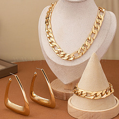 Simple Style Alloy Curb Chain Bracelets & Necklaces & Triangle Stud Earrings Sets for Women&nbsp;FS-WG4F616-01