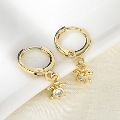 Tortoise Brass Micro Pave Clear Cubic Zirconia Hoop Earrings&nbsp;EJEW-D311-008G