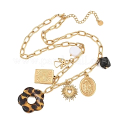 304 Stainless Steel & Resin & Imitation Pearl Multi-Pendant Bib Necklaces for Women&nbsp;SA-CBA717A-03G-01
