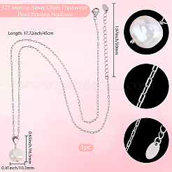 1Pc Natural Pearl Pendant Necklaces with 925 Sterling Paperclip Chains&nbsp;NJEW-BBC0001-15