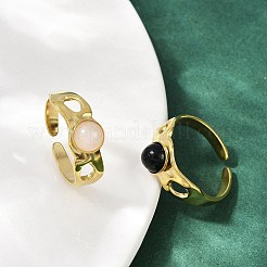 316 Stainless Steel with Natural Mixed Gemstone Cuff Rings&nbsp;RJEW-Z098-01G-05