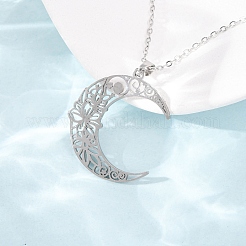 304 Stainless Steel Hollow Flower Moon Pendant Cable Chain Necklaces for Men Women&nbsp;NJEW-K308-01A-P