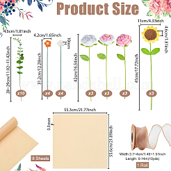 Handmade Crochet Yarn & Polyester Flower Ornaments  with Plastic Artificial Eucalyptus Leaf & Gift Wrapping Paper&nbsp;AJEW-GA0008-97