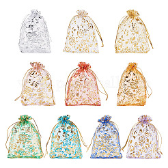 50Pcs 10 Colors Rose Printed Organza Drawstring Bags&nbsp;OP-TA0001-15B