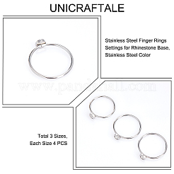 12Pcs 3 Size 304 Stainless Steel Finger Rings Settings for Rhinestone Base&nbsp;STAS-CA0002-16