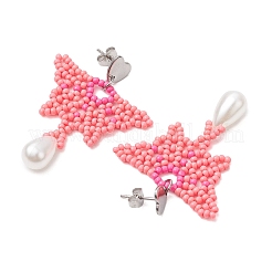 Glass Seed Beads Butterfly Stud Earrings&nbsp;EJEW-MZ00351-03