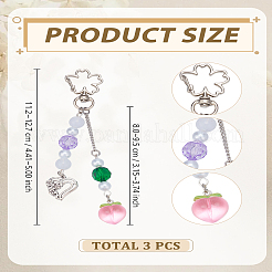 3Pcs Peach Acrylic & Alloy Pendant Decorations&nbsp;HJEW-LP00077