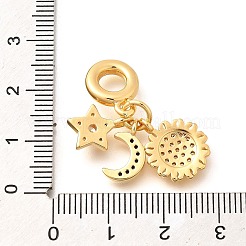 Brass Black & Clear Cubic Zirconia Sun & Star & Moon European Dangle Charms&nbsp;KK-U048-07G