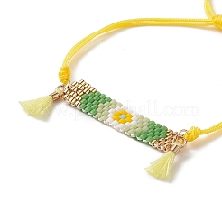 Handmade Japanese Seed Rectangle with Flower Link Braided Bead Bracelet&nbsp;BJEW-MZ00014-02