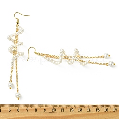 Shell Pearl Beads & Brass Cable Chains Dangle Earrings for Women&nbsp;EJEW-JE07326