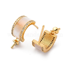 Brass Micro Pave Cubic Zirconia Shell Stud Earrings Findings&nbsp;KK-D363-08G