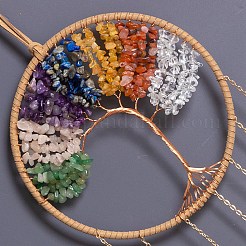 7 Chakra Copper Wire Wrapped Natural Mixed Stone Chips Tree of Life Suncatchers&nbsp;HJEW-F027-08