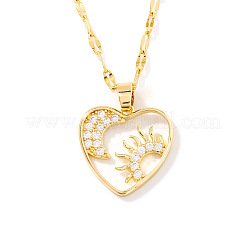 Gorgeous Brass Micro Pave Clear Cubic Zirconia Heart with Moon Sun Pendant Elegant Fashion Necklaces&nbsp;SS6030-1