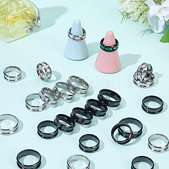 24Pcs 12 Styles 201 Stainless Steel Grooved Finger Ring Settings&nbsp;RJEW-SC0001-42
