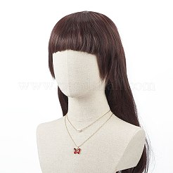 Glass Butterfly & Natural Pearl Pendants Double Layer Necklace with Clear Cubic Zirconia&nbsp;NJEW-TA00043-01
