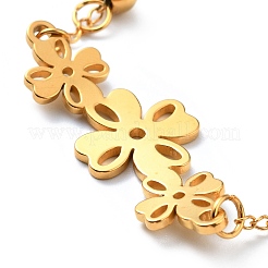 PVD Vacuum Plating 304 Stainless Steel Clover Link Bracelet with Beaded Chains for Women&nbsp;BJEW-E108-08G