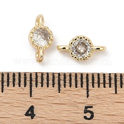 Brass Cubic Zirconia Flat Round Connector Charms&nbsp;KK-H204-02KCG-04