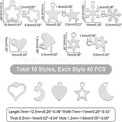 400Pcs 10 Style 201 Stainless Steel Charms&nbsp;STAS-UN0031-46