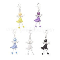 5Pcs Flower Angel Glass Seed & Acrylic Pendant Decorations&nbsp;HJEW-JM03563-01