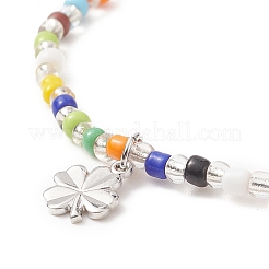 Colorful Seed Beaded Stretch Bracelet with Brass Charms for Women&nbsp;BJEW-JB09218-02