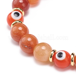 Natural Red Aventurine & Lampwork Evil Eye Round Beaded Stretch Bracelet&nbsp;BJEW-JB08713-04
