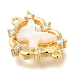 Brass Clear Cubic Zirconia Heart Links&nbsp;KK-K388-83G