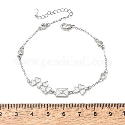 Brass Pave Clear Cubic Zirconia Clover Envelope Link Bracelets&nbsp;KK-CBA6980-18P