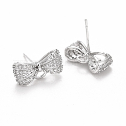 Rack Plating Brass Micro Pave Cubic Zirconia Earring Findings&nbsp;KK-C237-05P