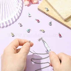 10Pcs 5 Colors Teardrop Brass with Glass Charms&nbsp;KK-CJ0003-47