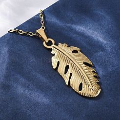 Leaf 304 Stainless Steel Pendant Necklaces&nbsp;NJEW-M096-17G