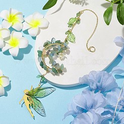 Wire Wrapped Natural Green Aventurine & Aquamarine Chip & Brass Moon Hanging Ornaments&nbsp;HJEW-TA00216
