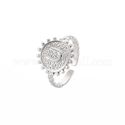 Non-Tarnish 304 Stainless Steel Flat Round with Initial Letter Open Cuff Ring for Men Women&nbsp;RJEW-S405-246P-U