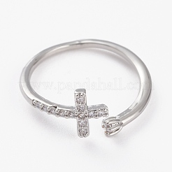 Brass Micro Pave Clear Cubic Zirconia Cuff Rings&nbsp;RJEW-C101-07