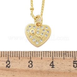 Brass Micro Pave Clear Cubic Zirconia Heart with Key Pendant Necklaces for Women&nbsp;NJEW-M088-02G-01