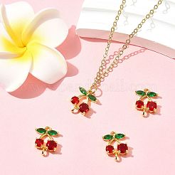 4Pcs Brass Pave Green and Red Cubic Zirconia Cherry Connector Charms&nbsp;KK-FS0001-84