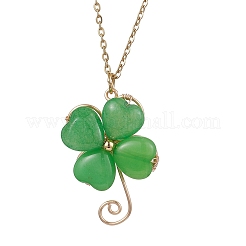 Dyed Natural Malaysia Jade Shamrock Pendant Shamrock Necklaces&nbsp;NJEW-JN05102-02