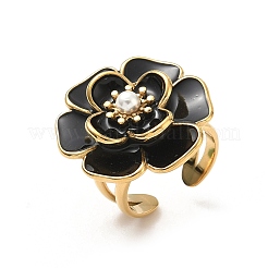304 Stainless Steel Flower Open Cuff Rings&nbsp;RJEW-A086-03G